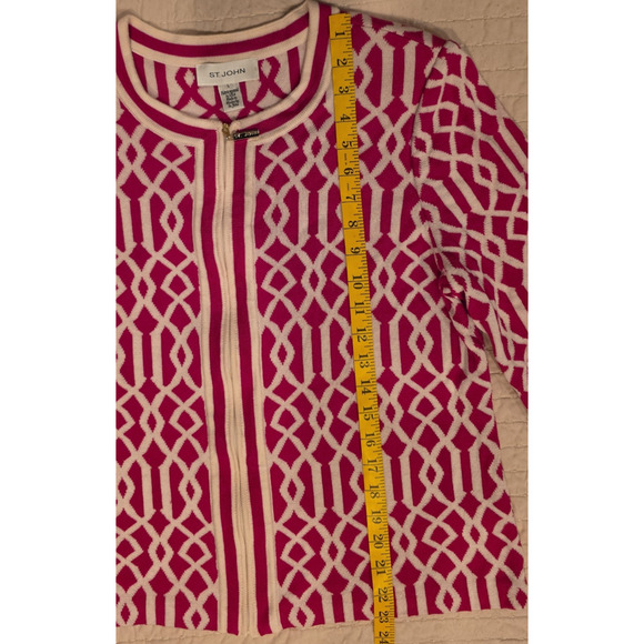 Vintage St John Pink White Knit Jacket Cardigan Zip Front Size Large USA READ - Picture 4 of 15